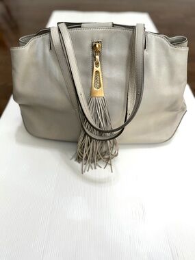 Brian Atwood Gray Leather Large Tassel Tote Bag